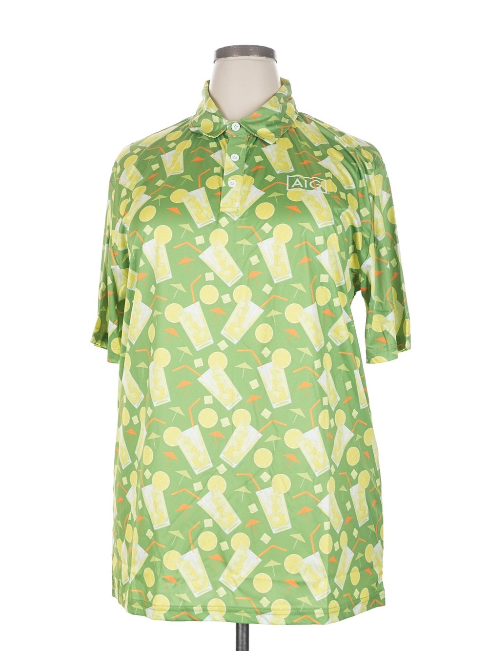 Size 2X Green AIG Patterned Short-Sleeve Polo Shirt
